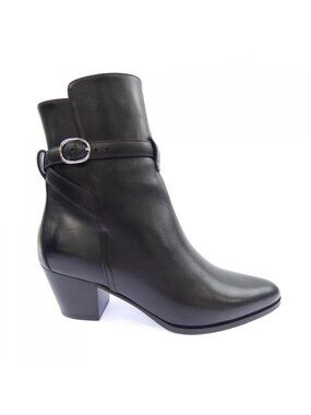 Celine Black Leather Mid-Calf Ankle Boots with Silver Buckle Women main image 2